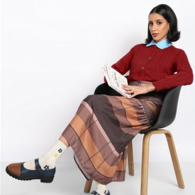 Women Self Design Crew Neck Red Sweater