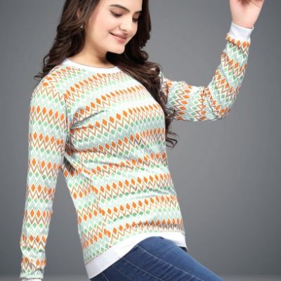 Women Printed Round Neck Wool Blend Yellow T-Shirt