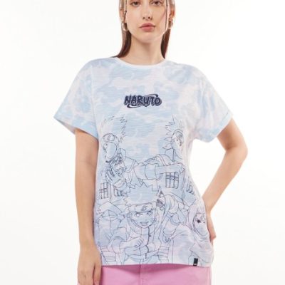 Women Graphic Print Round Neck Pure Cotton Blue T-Shirt