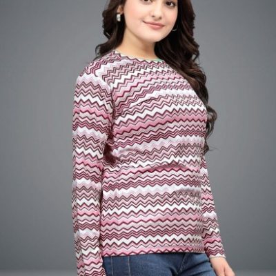 Women Printed Round Neck Wool Blend White T-Shirt