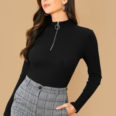 Casual Regular Sleeves Solid Women Black Top