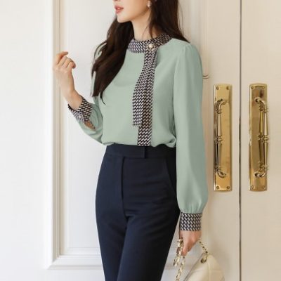 Casual Cuffed Sleeves Printed Women Light Green Top